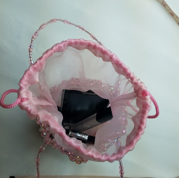 Beaded Basket Bag Purse with silky interior bag - Picture 5 of 6